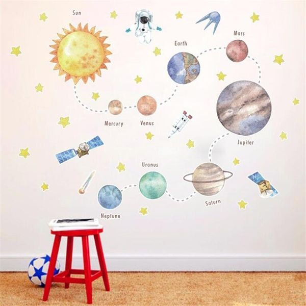 

wall stickers cartoons space planet for kids room graffiti door living bedroom decoration art mural