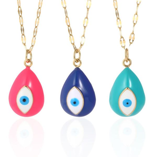 Colares pendentes Boho Turkish Evil Blue Eye Colar para mulheres coloridas de esmalte de esmal