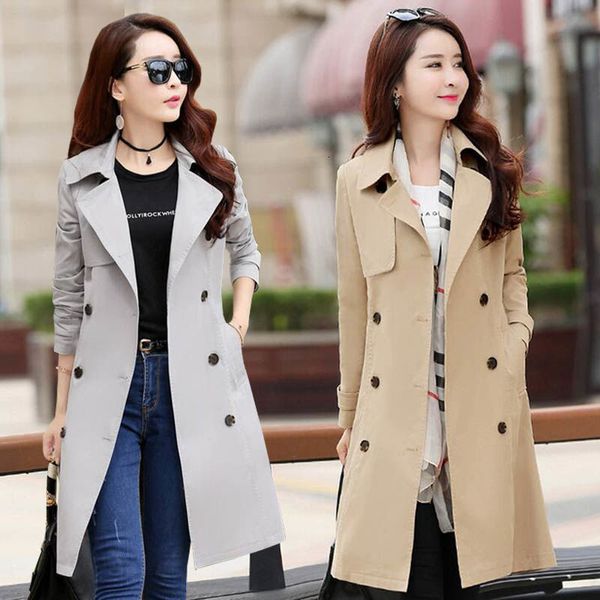 

spring trench coat for women streetwear turn-down collar double breasted coats female plus size 3xl xxxl sobretudo feminino 201027, Tan;black