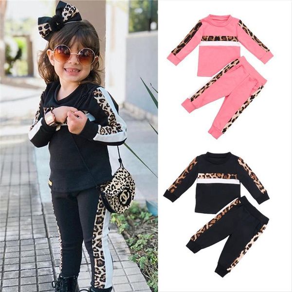 

2pcs fashion autumn winter toddler girls clothes set leopard print long sleeve sweatshirt pants kids children outfits suit, White