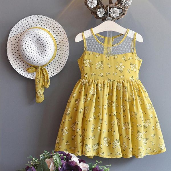 

girl's dresses princess dress for girls clothes baby girl toddler kids sleeveless lace floral hat vestidos, Red;yellow