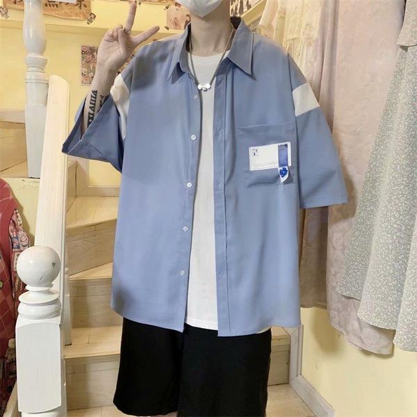 

men's dress shirts personalized shirt youth hong kong style spring and summer casual all-match trend loose short-sleeved, White;black