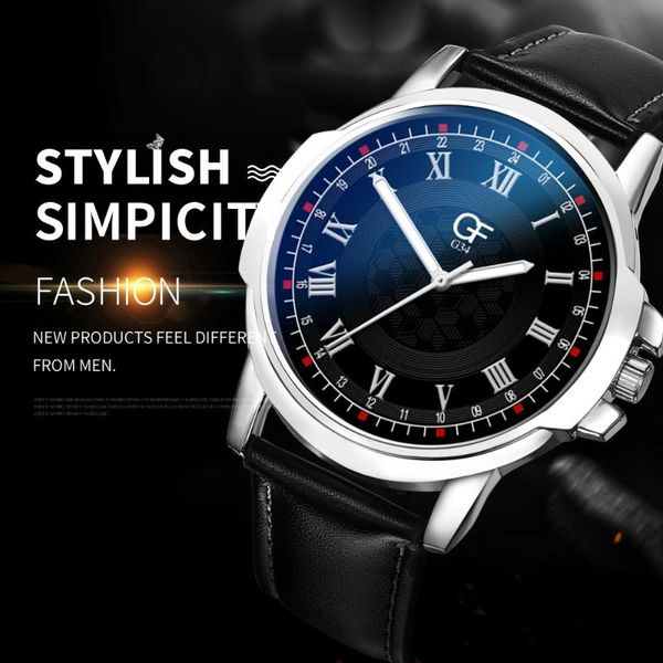 

wristwatches relogio masculino luxury watches man leather band whatever late anyway letter watch pointer glow quartz, Slivery;brown