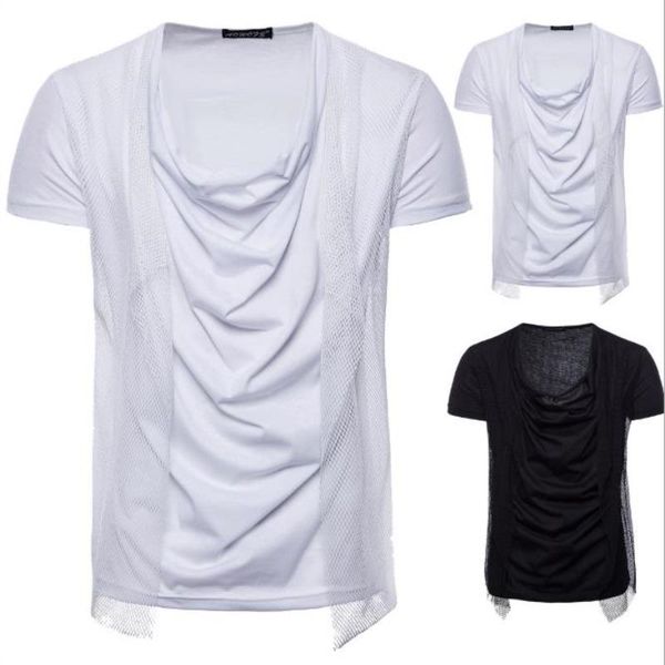 

mens 2021 luxury male tshirt netting sleeve short tees summer panelled stacker designer collar clothing xrkpx, Black