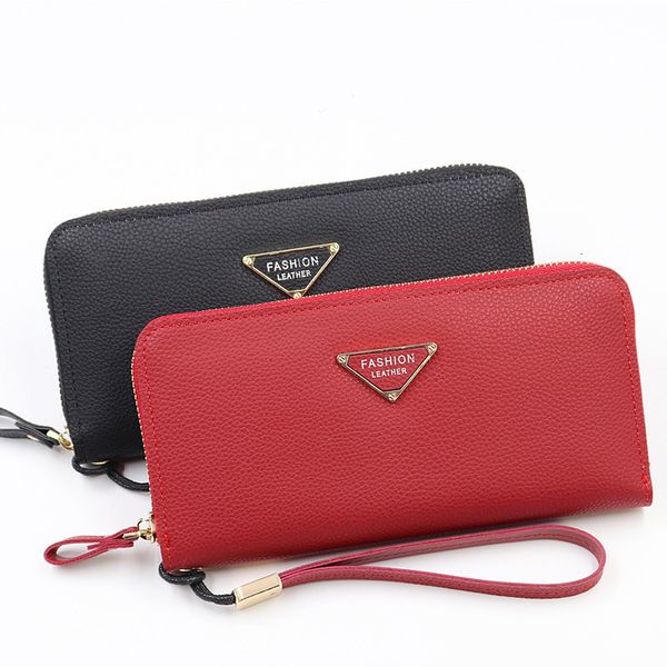 

new korean version of de dames lange rits multifunctional mass portemonnee li zhi wen clutch factory direct, Red;black