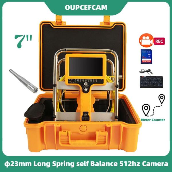 

cameras φ23mm long spring self balance 512hz camera drain sewer pipe inspection endoscope 7" screen dvr keyboard meter counter 5mm