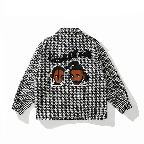 

men's jackets plaid letter embrodiery lapel mens oversize hip hop casual windbreaker autumn coat loose vibe patchwork couple clothes, Black;brown