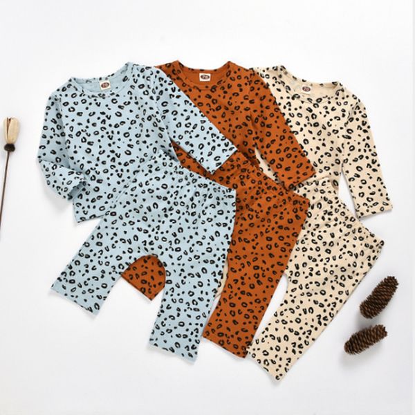 

2021 new arrival spring newborn baby clothes infant boys girls tracksuit print leopard toddler long sleeve shirt+harem pants 8avz, White