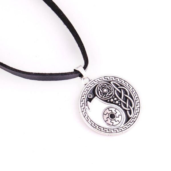 

pendant necklaces leather chain yin yang taoism fashion chinese traditional culture white and black talisman amulet provide drop, Silver