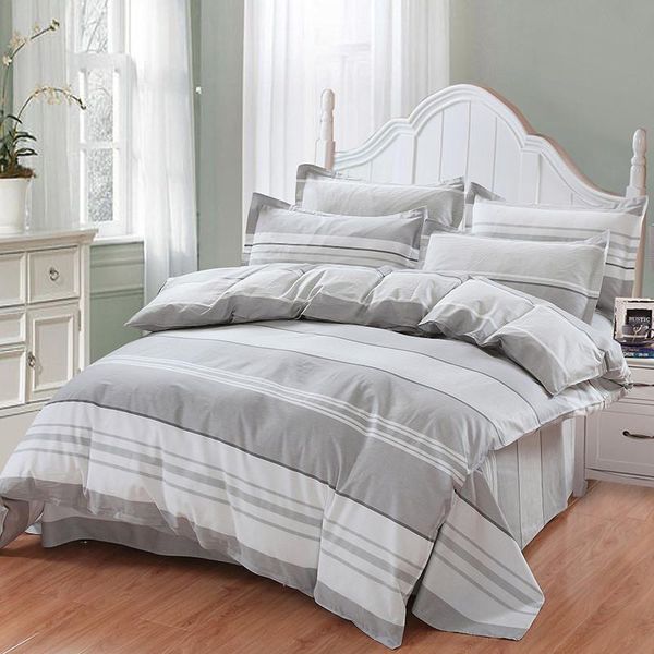 

gray white stripes simple style bedding set bed sheet pillow cases duvet cover sets pillow cases bedclothes easy to clean