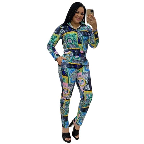 

tracksuits casual ladies outfits long sleeves printed two piece set full length women clothing, Gray