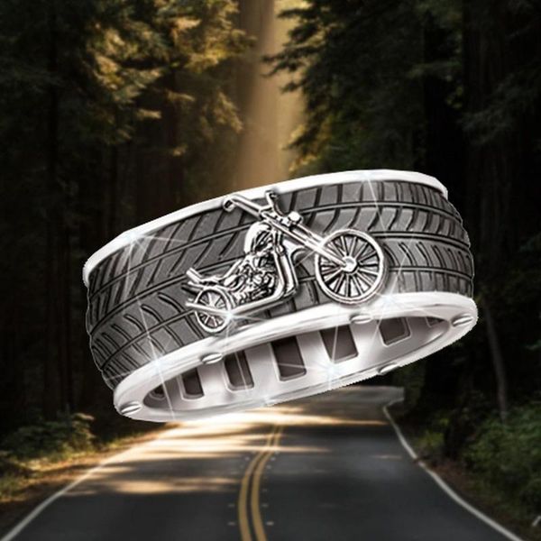 

earrings & necklace fashion vintage gallop motorcycle men's ring steampunk tire striped biker finger rings for women modern hip hop jew, Silver