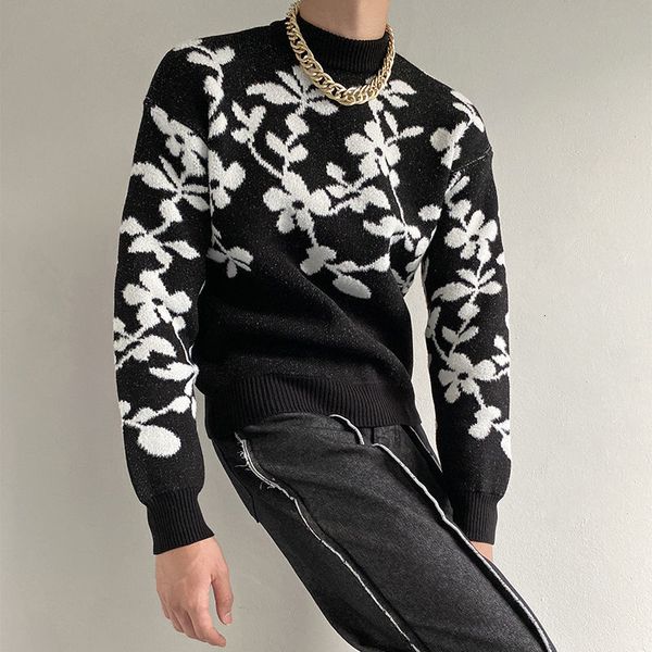 

2021 winter thick flower sweater men's warmth fashion retro casual knitted pullover men wild clothes mens sweaters -xl 2913, White;black