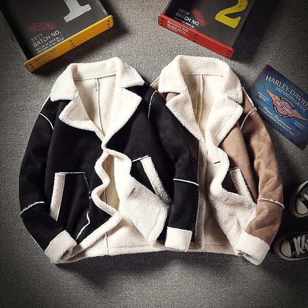 

men's jackets lamb wool thickened warm snow windbreaker jacket casual winter clothing 5xl size, Black;brown