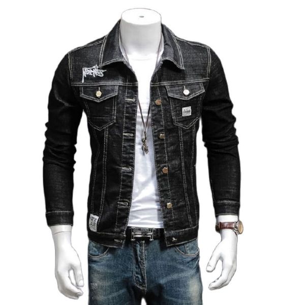 Primavera 2021 moda homens roupas casuais hip hop masculino coreano roupas slim bordado bordado slim fit motocicleta denim jaqueta homem