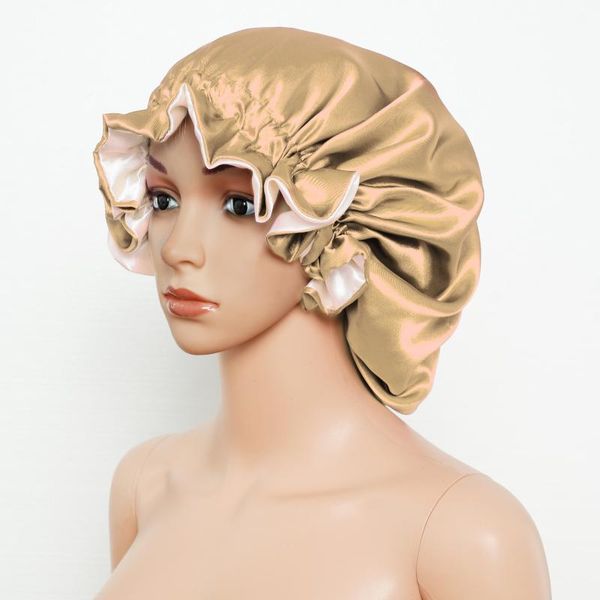 

shower caps waterproof cap extra large satin lined bonnet women big size beauty print silk elastic band sleep night