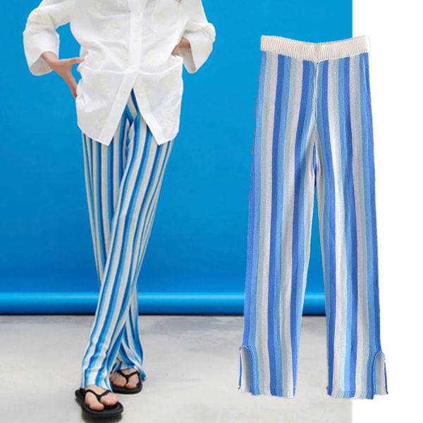

women's pants & capris maxdutti trousers women england high street vintage striped loose elastic knitted pantalones mujer pantalon femm, Black;white