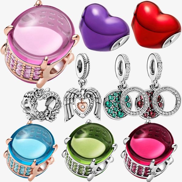 

new s925 sterling silver beads angel wings hearts rose flowers charms fit original p bracelet women jewelry diy gift, Bronze;silver