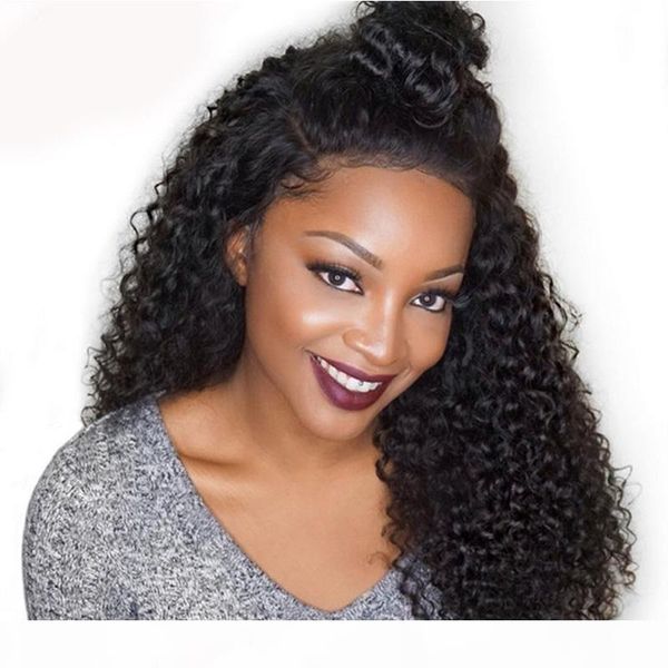 

brazilian remy vrigin human hair kinky curly pre-plucked lace front and full lace wigs with baby hair natural color lace wig for black women, Black;brown