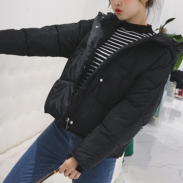 

new 2021 women fashion korean parkas winter warm thick solid short causal padded cotton loose outwear down coats ddgl, Black