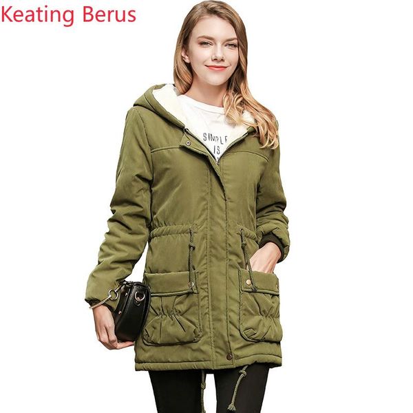 

women's trench coats 2021 winter cotton suit loose large size slim with hat lamb coat jacket elegant 1027, Tan;black