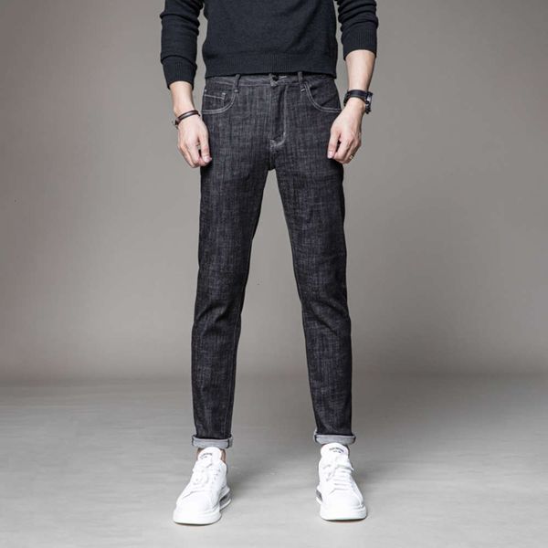 

fashion brand autumn and winter new black jeans men's trend slim casual leg long pants elastic korean handsomewinter, Blue