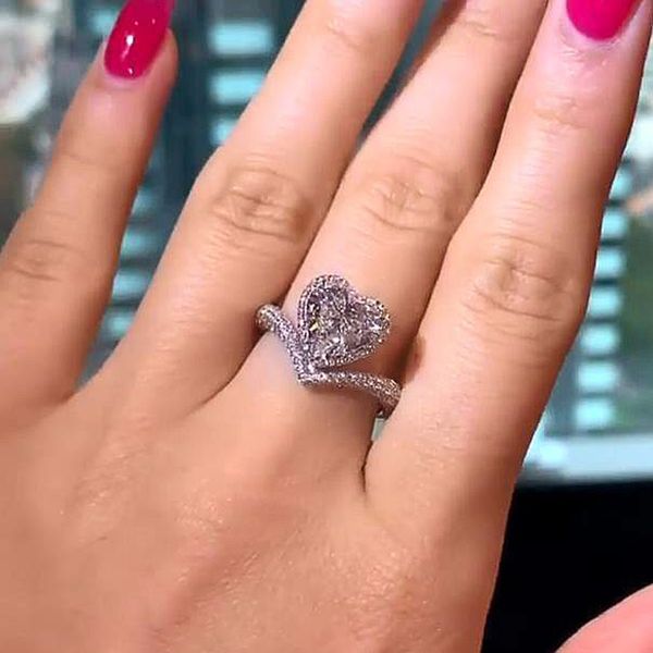 

designer rings huitan female love proposal engagement with heart cubic zirconia aaa brilliant fashion women finger-ring wedding jewelry, Golden;silver