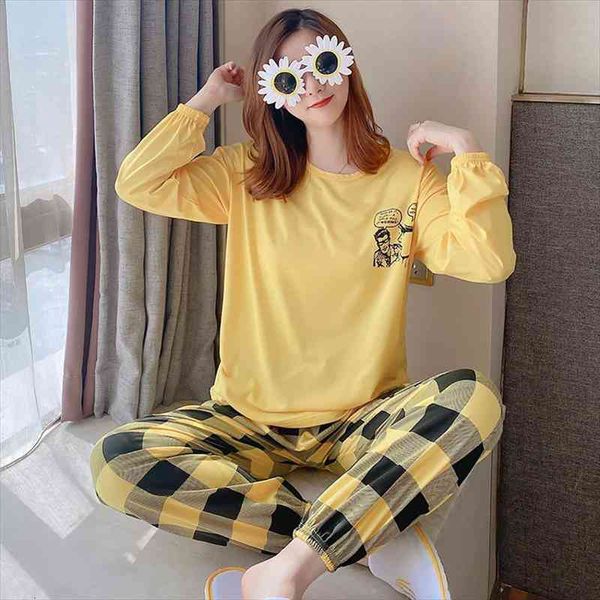 

spring autumn cartoon sleepwear ladies thin cute pijama plaid long-sleeved trousers milk silk homewear women pajamas, Black;red