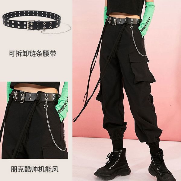 

2021 new vintage tortnozzle with cargo band slacks black streetwear loose plus size in a straight line wide leg women's sweatpants bagg, Black;white