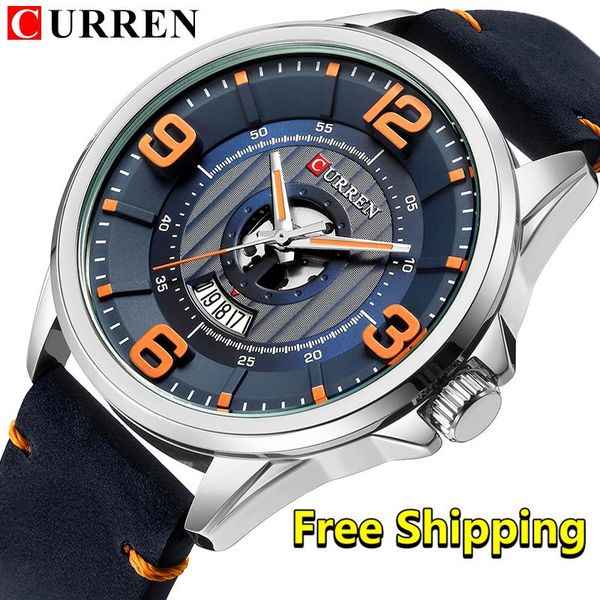 

wristwatches men watches curren fashion sport male wrist waterproof army military leather watch reloj hombre 2021, Slivery;brown