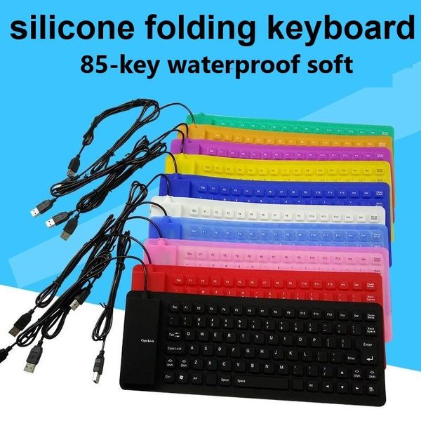 

keyboards 85 keys portable mini usb keyboard flexible waterproof soft silicone gaming tablet foldable computer laptop