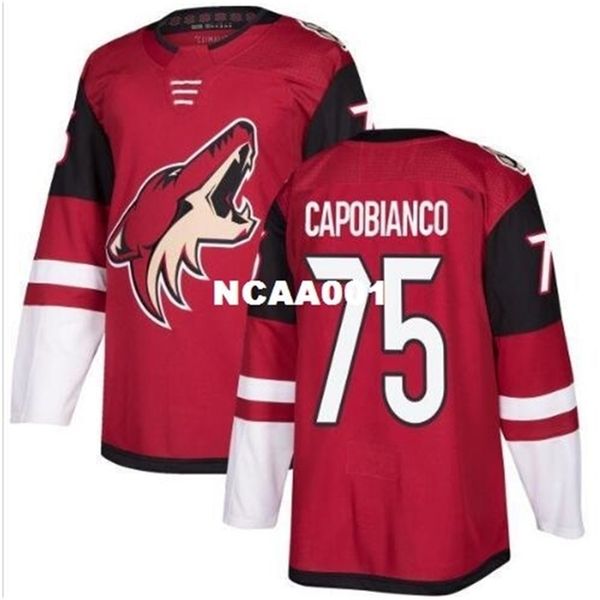 

real 668 real full embroidery #75 2018 new 668s arizona coyotes 75 kyle capobianco hockey jersey or custom any name or number jersey, Black