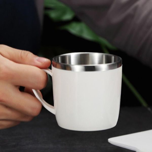 

cups & saucers 1pc stainless steel cup water anti-drop portable household mug for daily use (white)