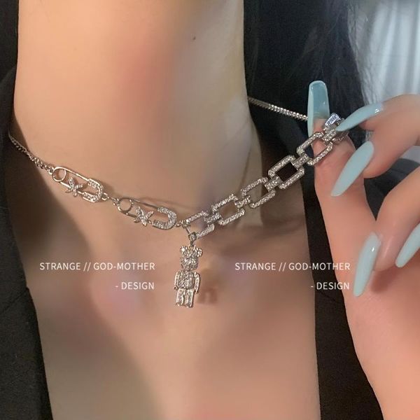 

pendant necklaces necklace for woman female bear with a sense of minority design hip hop fashion clavicle chain summer accessories, Silver