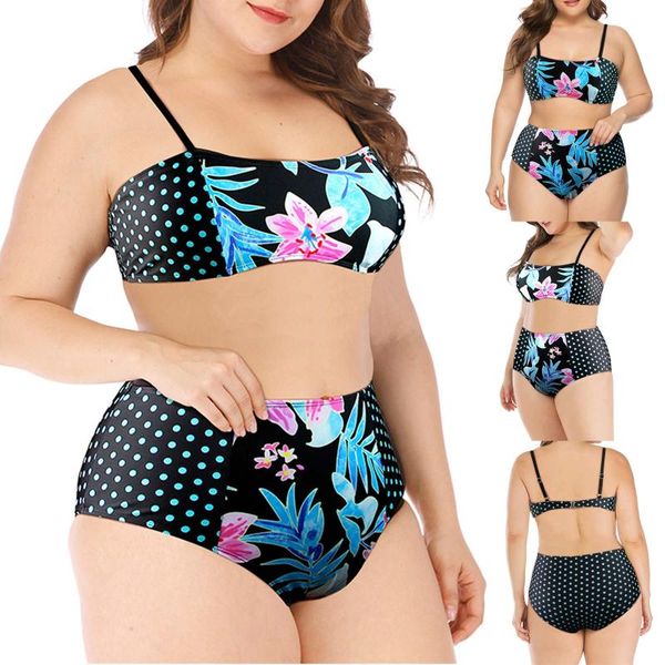 

women's swimwear 2021 summer two-piece swimsui fashion comfortable polka dot print splicing split large size, White;black