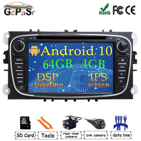 

car video ips screen android 10 dvd multimedia player gps for mondeo focus s/c max galaxy kuga with wifi bt stereo radio