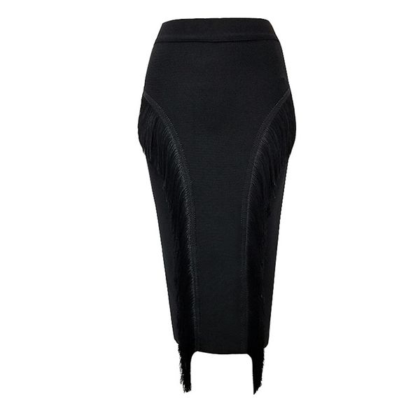 

women high waist bodycon skirts office lady tassel elegant new fashion pencil skirt bandage skirts 210315, Black