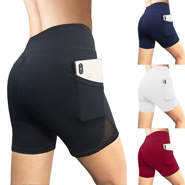 

summer sports women effen strethcy fitness leggings pockets patchwork elastic tail plus size running shorts, White;black