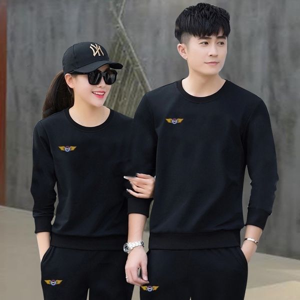 

casual men's trend couple's spring and autumn 2021 fashion brand round ne suit, Black