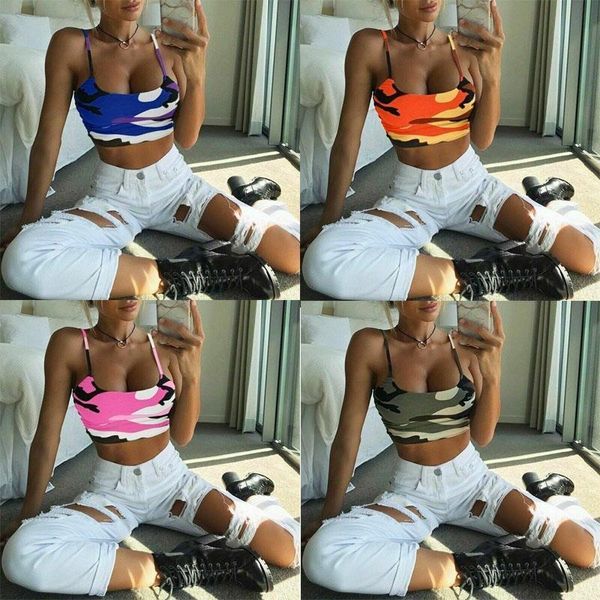 

tank camouflage strappy cami women basic bralet gym sports crop bra vest summer women clothes, White