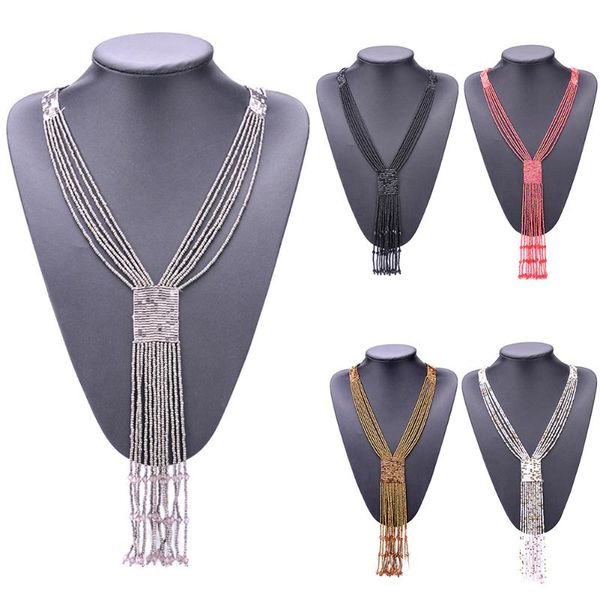 

chains fashion graceful long fabala joker tassel necklace neck decoration seedbeads bohemian beads korean women shiny crystal lady #, Silver