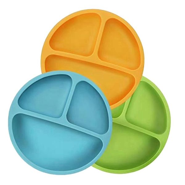 

dishes & plates silicone children's bowl with suction cup, cup anti-overturning baby feeding plate 3 yellow, green and blue
