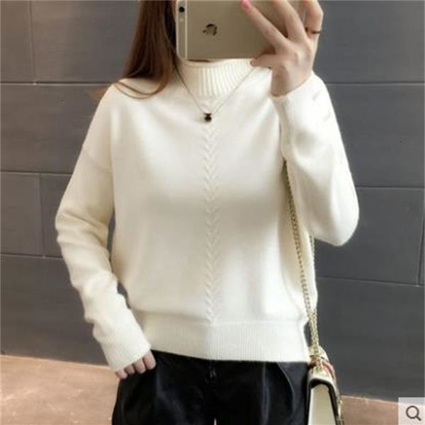

new autumn 2021 winter cashmere cotton blended turtleneck women thickening all-match pull femme basic sweater ktal, White;black