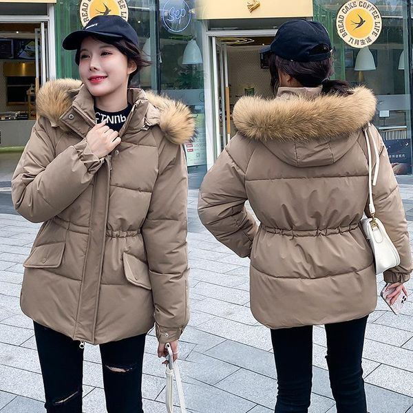

women's down & parkas short cotton jacket female 2021 winter korean loose detachable hooded thickened student bf bread, Black