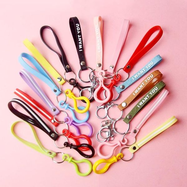 

keychains solid color striped keychain leather key chain ring handmade diy pendant car keyrings accessories for men women gift k2448, Silver