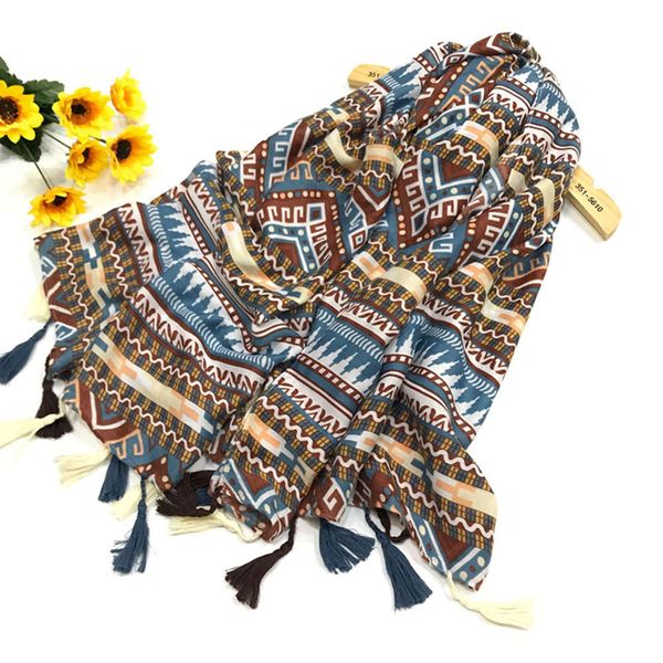 

designer medium length printed curled edge lady's satin striped fringe scarves women's night market, Blue;black