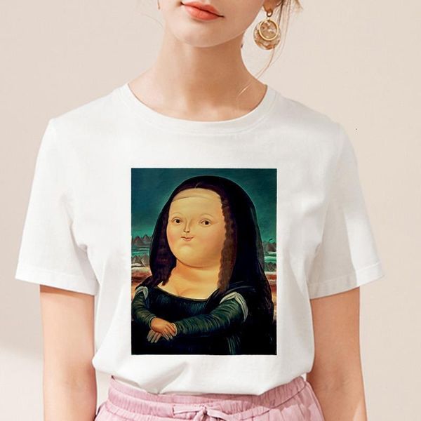

2021 summer tshirt funny mona lisa printed female clothing thin section t shirt women harajuku white short sleeve t-shirt