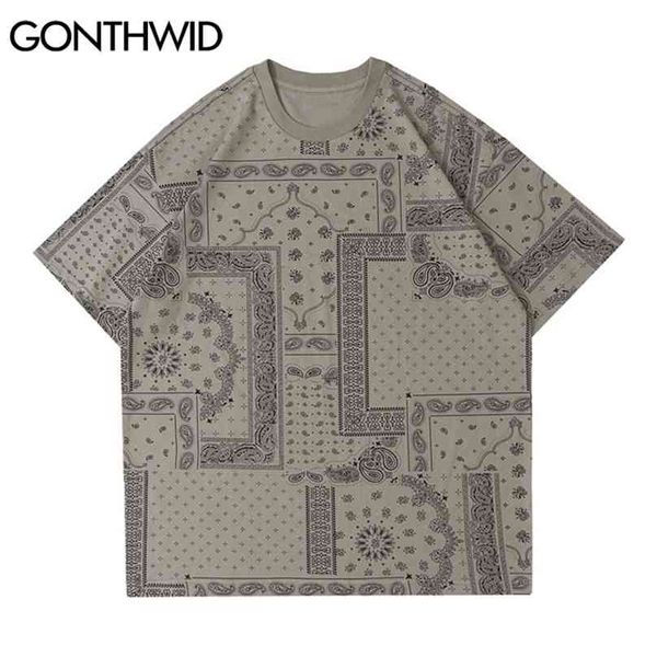 Übergroße T-Shirts Streetwear Bandana Paisley-Muster Drucken T-Shirts Hemden Herrenmode Hip Hop Harajuku Casual Cotton Tops 210602