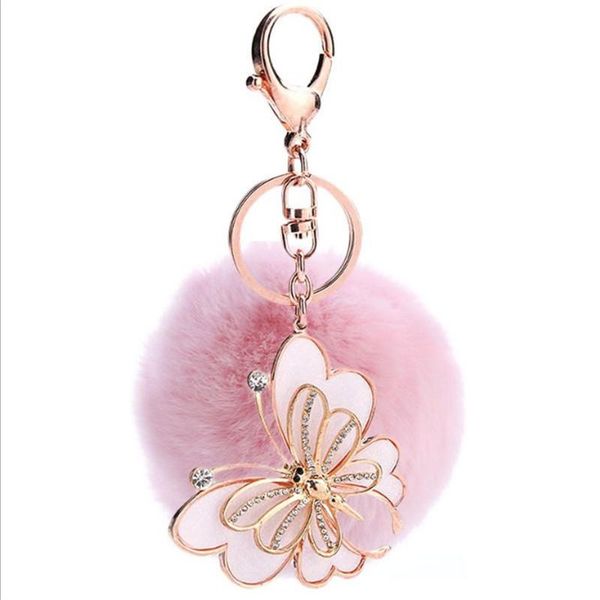 

keychains trend butterfly key chains creative car keychain couple bag chain rex plush ball ring pendant, Silver