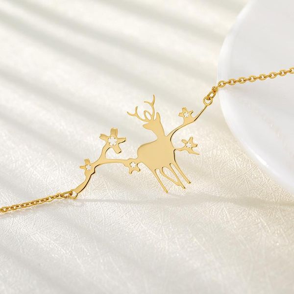 

link, chain fashion stainless steel christmas gift sika deer bracelet for women girls fine animal snowflake pendant metal jewelry, Black